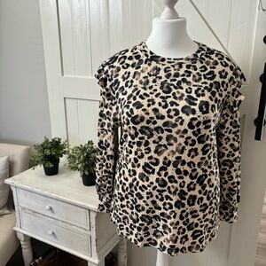 LulaRoe Brielle Long Sleeve Shirt Size 3XL Animal Print Top Ruffle Shoulder